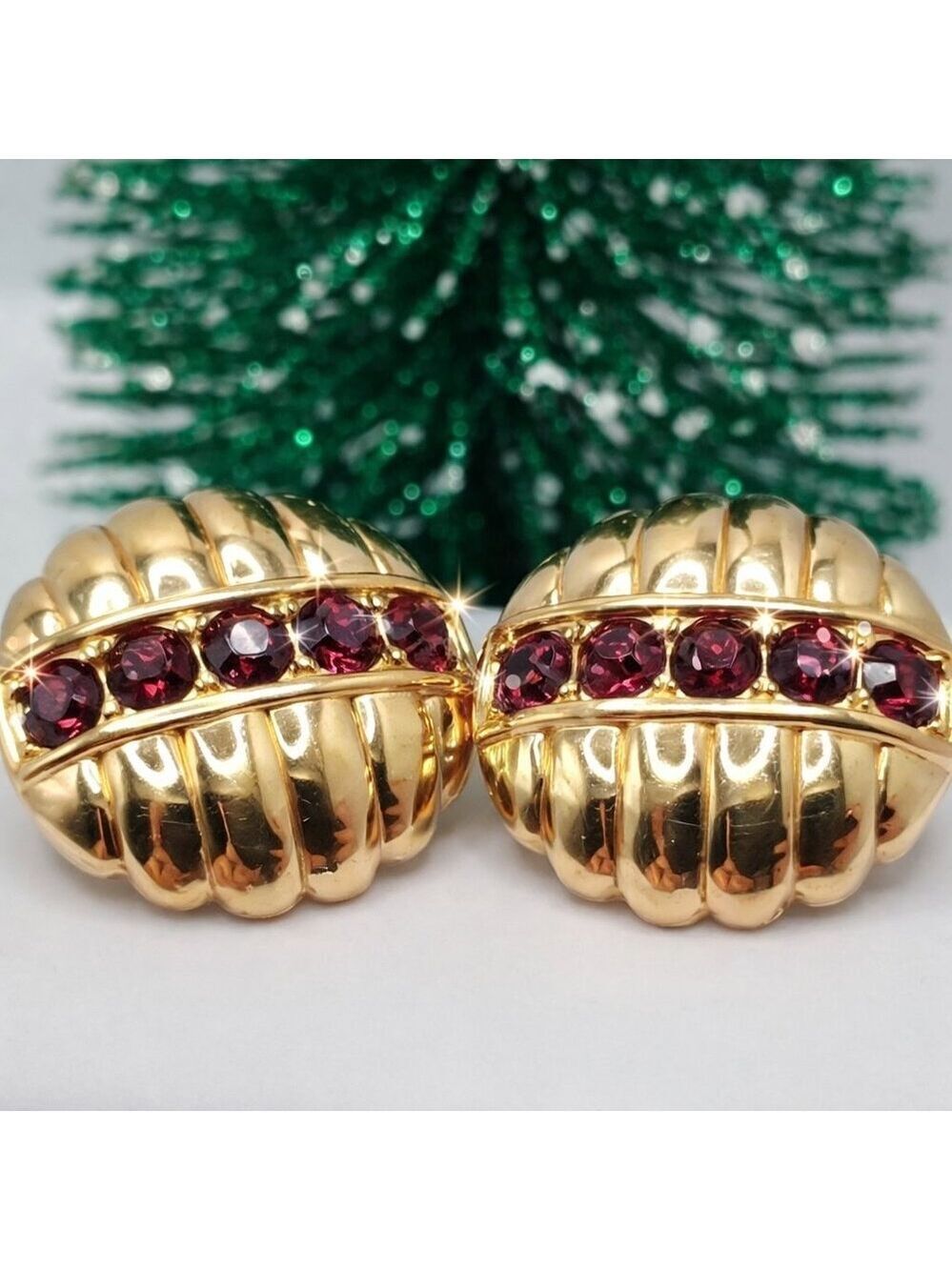 Vintage Swarovski S.A.L. Gold Tone Earrings Purple Crystals Round Studs
